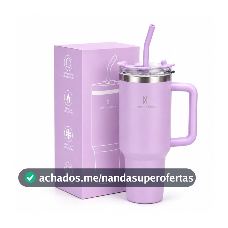 ROMANTIC CROWN Copo Térmico Inox Portátil 1200ml/600ml com Tampa e Canudo Garrafa Térmica Inoxidável