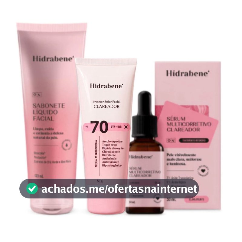 Kit Hidrabene Clareador Skincare Clareador Facial: Sabonete, Protetor 70 FPS e Sérum Multicorretivo