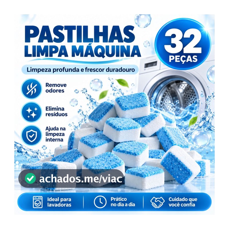 Kit 16/32 Pastilhas Limpa Máquina De Lavar Efervescente Tira Odor Limpeza Profunda