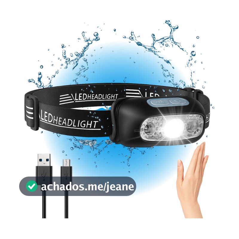 Lanterna De Cabeça Farol Led Sensor Recarregável Usb Potente Luz Branca Para Bike Pesca Camping Caminhada Preto