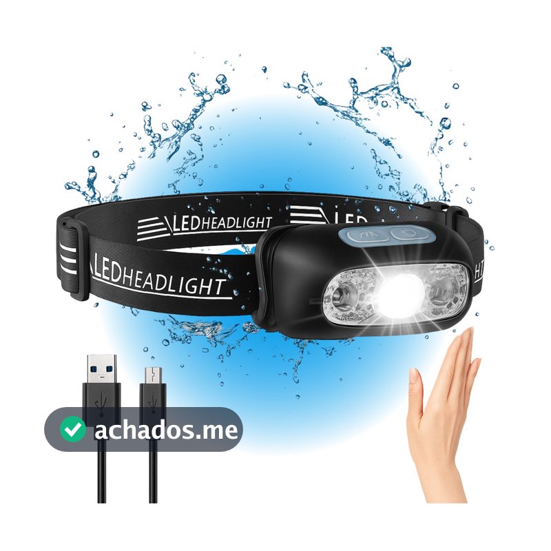 Lanterna De Cabeça Farol Led Sensor Recarregável Usb Potente Luz Branca Para Bike Pesca Camping Caminhada Preto