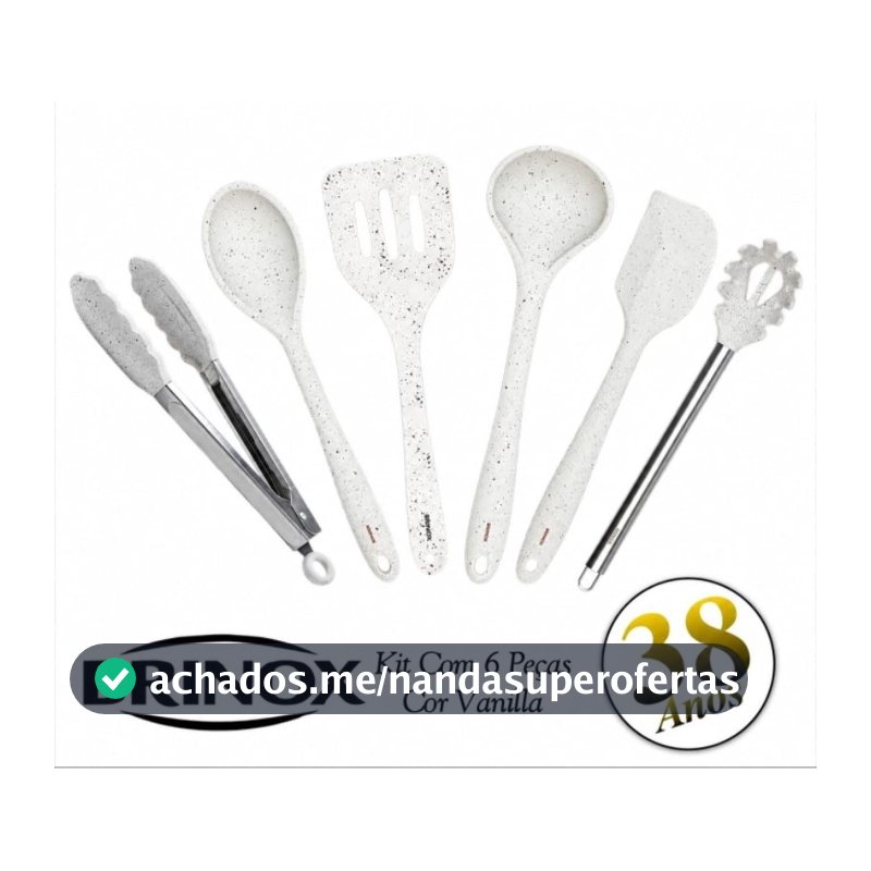 Utensílios Silicone Cozinha Premium Kit 6 Peças BRINOX-Não Risca Panelas