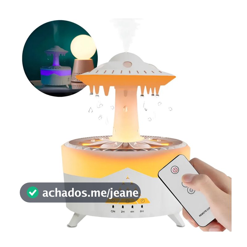 Umidificador Nuvem De Chuva Com Som Relaxante E Aromaterapia