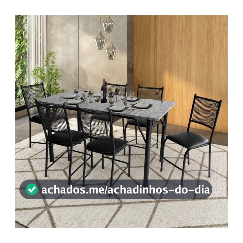 Mesa de Jantar Retangular Cairo com 6 Cadeiras e Tampo em Granito Famais