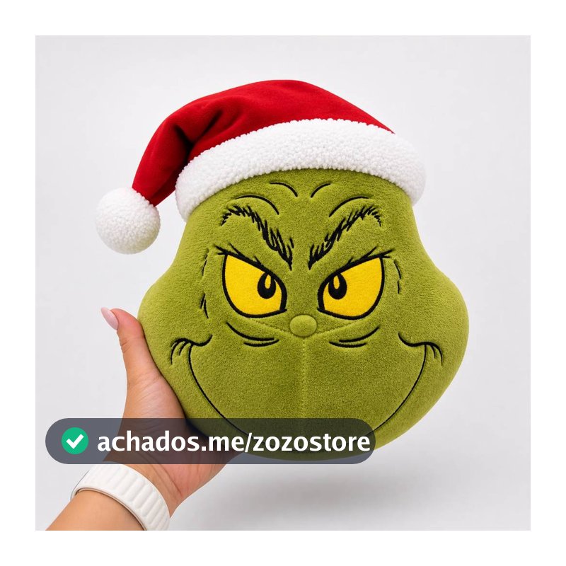 Almofada Pelúcia Grinch Natalina 30cm com Gorro Vermelho Fofinha Decoração