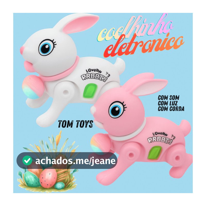 Brinquedo Coelho Coelhinho eletrônico infantil Pula Pula Com Luz, Som e Corda