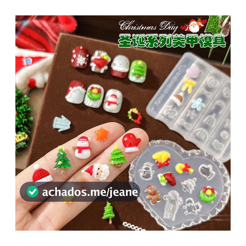 Molde de Silicone para Manicure 3D tridimensional árvore de Natal boneco de neve suéter joias para unhas molde de árvore