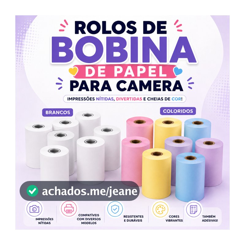 Kit 3 a 30 Rolos Refil Papel Câmera Instantânea Mini Impressora Portátil Térmica Etiqueta Bobina Imprime