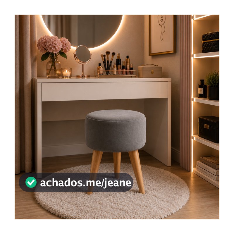 Puff Redondo Decorativo 36cm Estofado Banco com Pes Palito Sala Quarto Closet Moderno