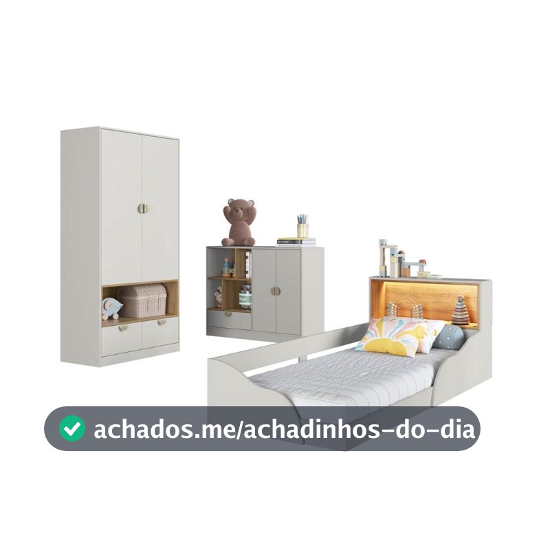 Quarto Infantil Completo Guarda Roupa Cômoda e Cama Montessoriana Lille CJ077 Branco - Art In Móveis