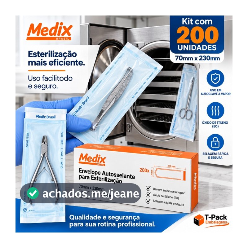 200 Envelopes de Esterilização 70mm x230mm para Manicure, Pedicure, Estética e Podologia