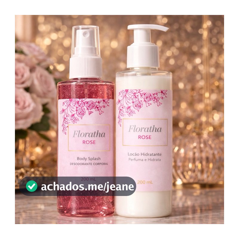 1 Kit feminino Body Splash Florata Rose com gliter 200Ml + 1 Hidratante Corporal Florata Rose 200ML