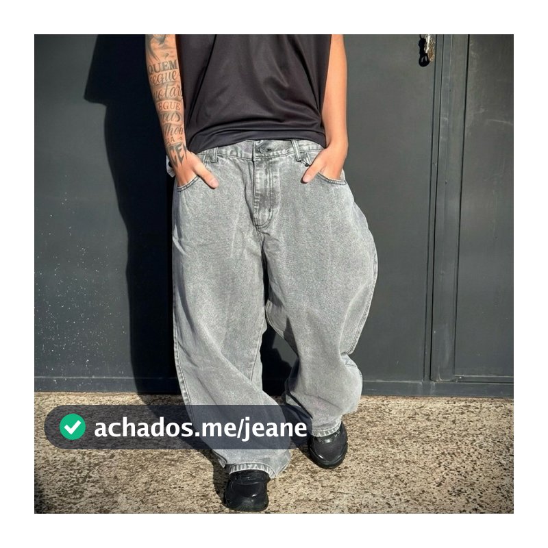 Calça Jeans Baggy Cinza-Claro Basic Diferenciado Sportlife Denim Original