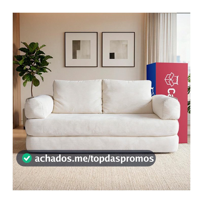 Sofá Cama SmartBox 1,88m AirPress XpandTech D33 Tecido Velourê Bege Cama inBox