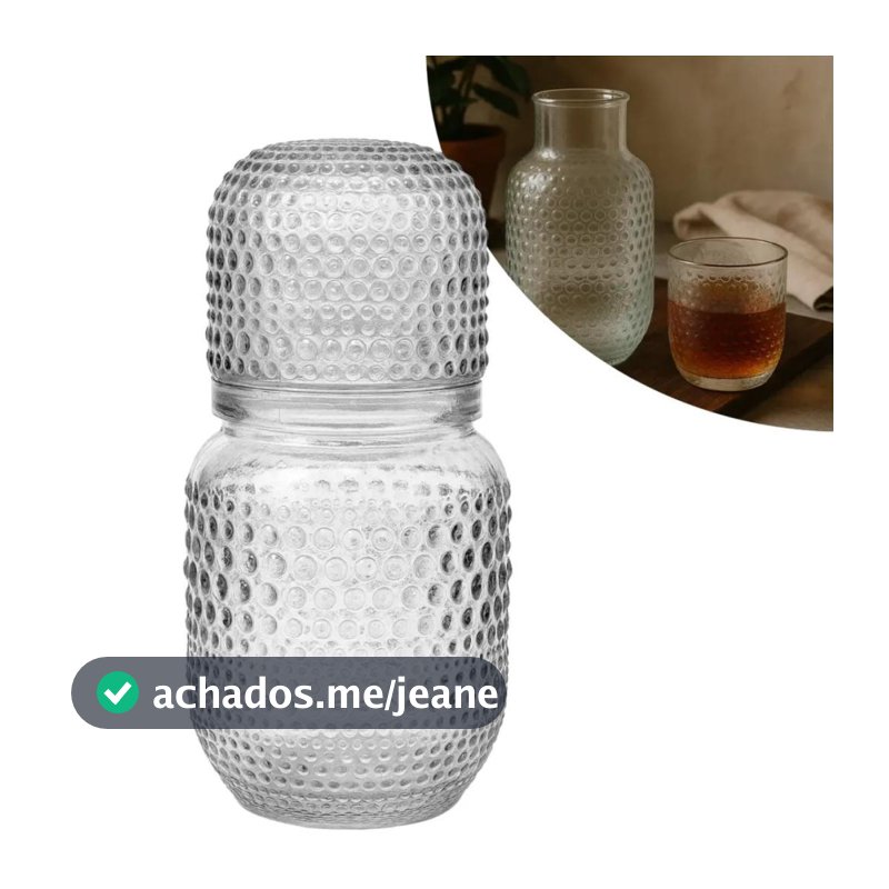 Conjunto 2 Peças Moringa de Vidro Casual 500ml Água Suco Bebida Restaurante Cozinha Jantar
