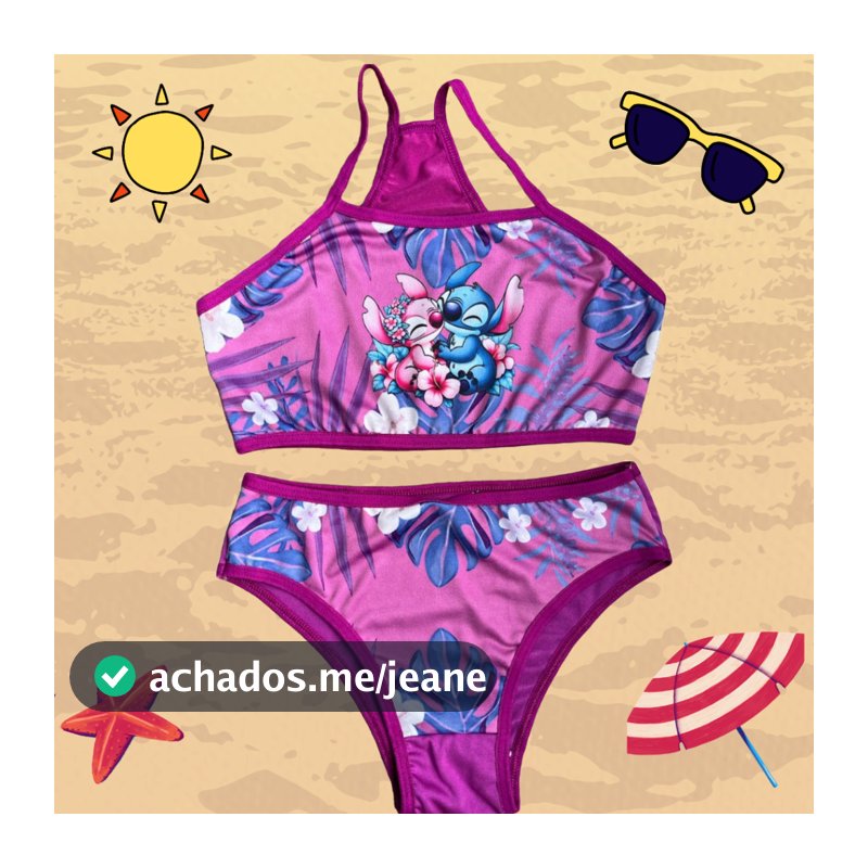Conjunto Biquíni Infantil Moda Praia Sublimado Calcinha e Top Menina Desenhos Disney Princesas