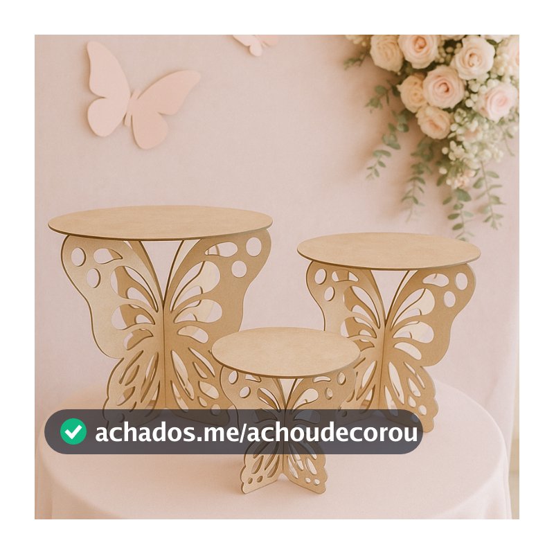 Trio de Boleira Borboleta Decoração de Festa Mdf Base Para Bolo