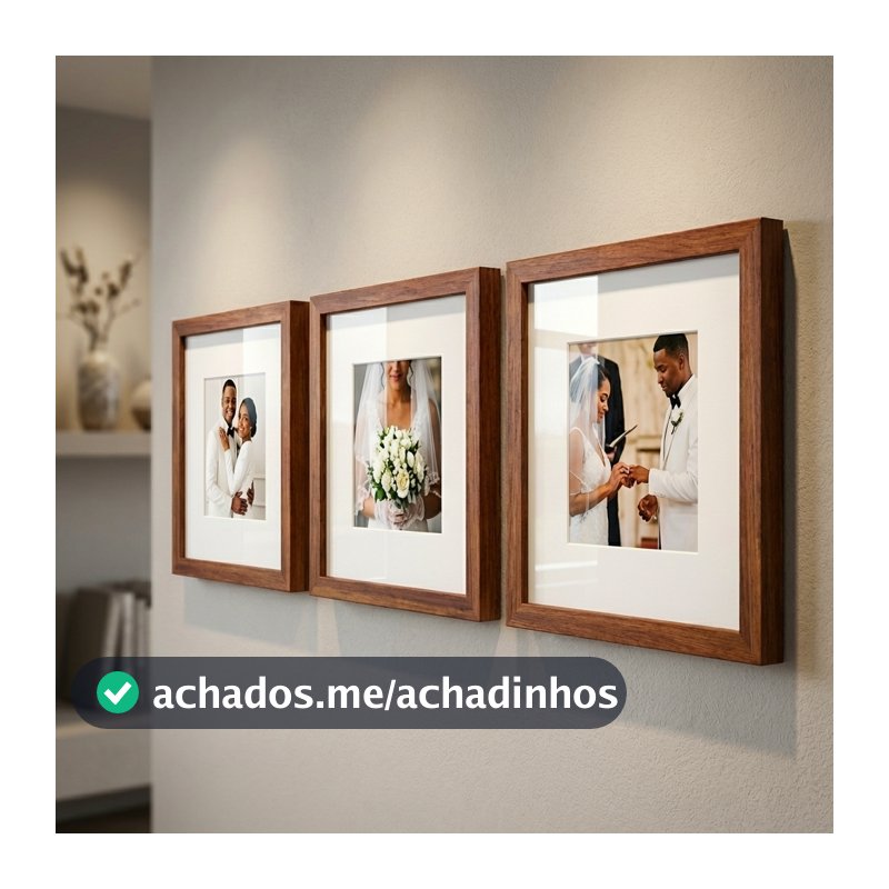 Kit 3 quadros decorativos moldura 23x23 fotografia paspatur vidro acrilico