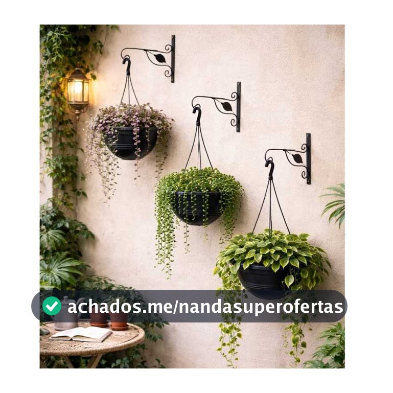 Conjunto 3 Vasos para Plantas com Suporte de Ferro Mão Francesa Vaso Suspenso Decoração Jardim