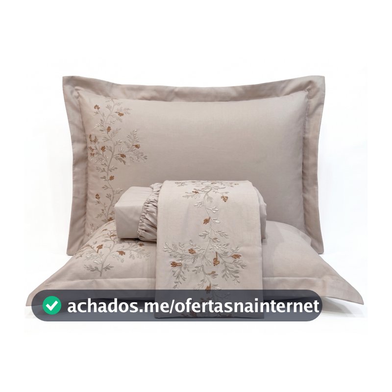 Jogo Cama Percal 300 Fios C/ Barrado Bordado Nuance 04 Peças