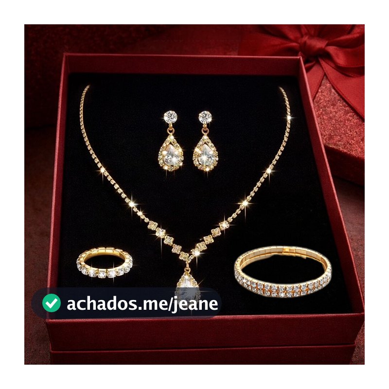 Um conjunto de joias de ouro ou prata, com 3 ou 4 peças e diamantes simulados elegante e luxuoso ideal para um casamento