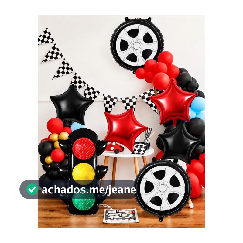 Kit 7 Balão Farol Pneu Estrela Preto e Vermelho Metalizado Festa Decoracao enfeite surpresa