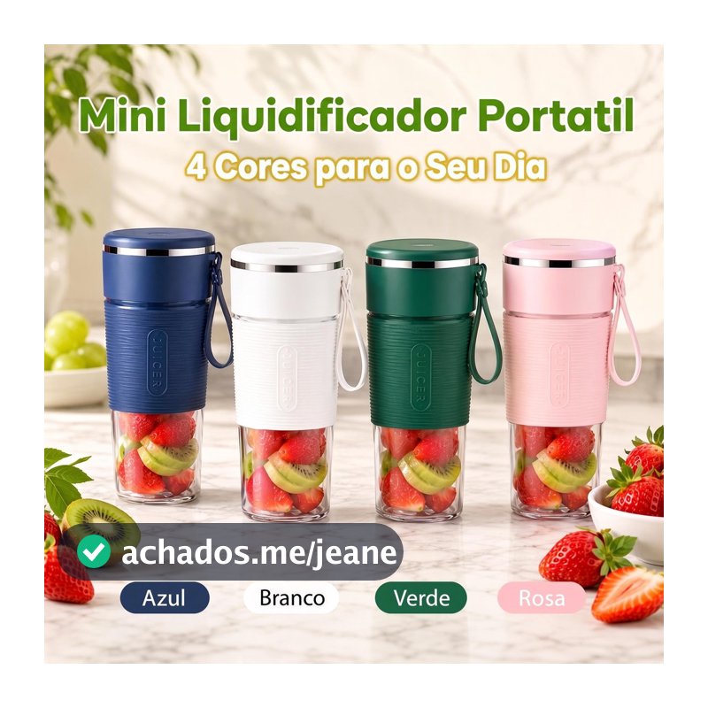 Liquidificador Portátil Copo De Vidro 6 Lâminas Recarregável