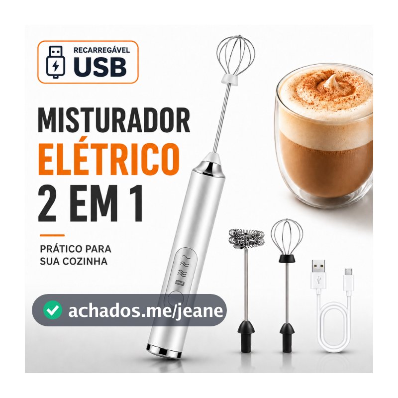 Mixer Portátil Espumador De Leite Elétrico 2 Em 1 Recarregável USB Batedor De Ovos Café Cappuccino Cozinha Prático