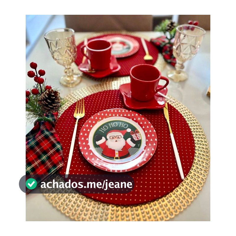 Kit 12 Peças Natal Sousplat + Guardanapos Completo Tricoline 100% Algodão Decoração Mesa Vermelho