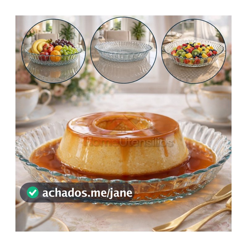 Prato Com Borda Em Vidro Centro De Mesa Para Bolo Pudim Torta E Frutas Multiuso 30 CM