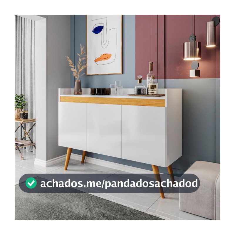 Aparador 3 portas buffet para sala decoração de casa pés madeira multiuso lyon flex