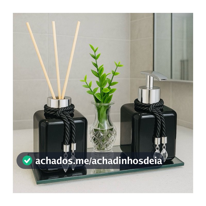 Kit Lavabo Banheiro Pet Preto Com Vasinho de For e Bandeja