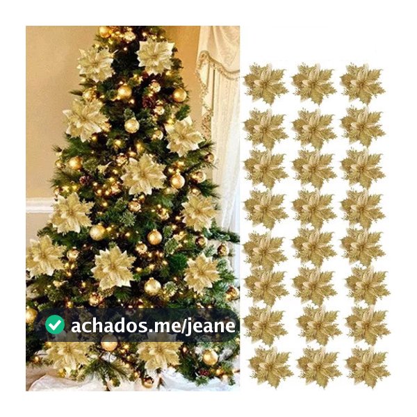 Kit 24 Pcs Flores Artificiais De Natal Com Clipes Pronta Entrega