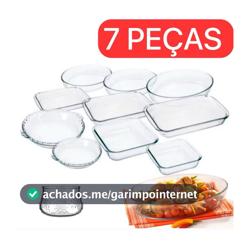 Jogo de Travessas Marinex e sobremesa em Vidro Temperado Nadir 7 peças LER DESCRIÇÃO