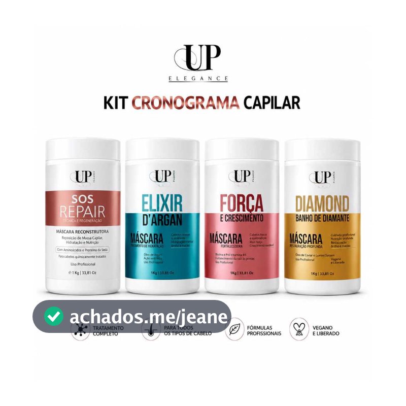 Up Élegance Kit Cronograma Capilar 4 mascaras de 1 um kilo cada