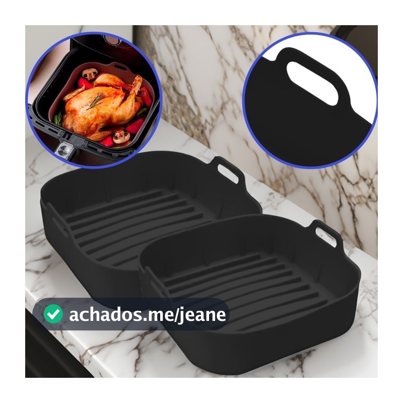 Kit 3 Forma de Silicone Air Fryer Grande 18 CM/4 L Assadeira Quadrada Antiaderente