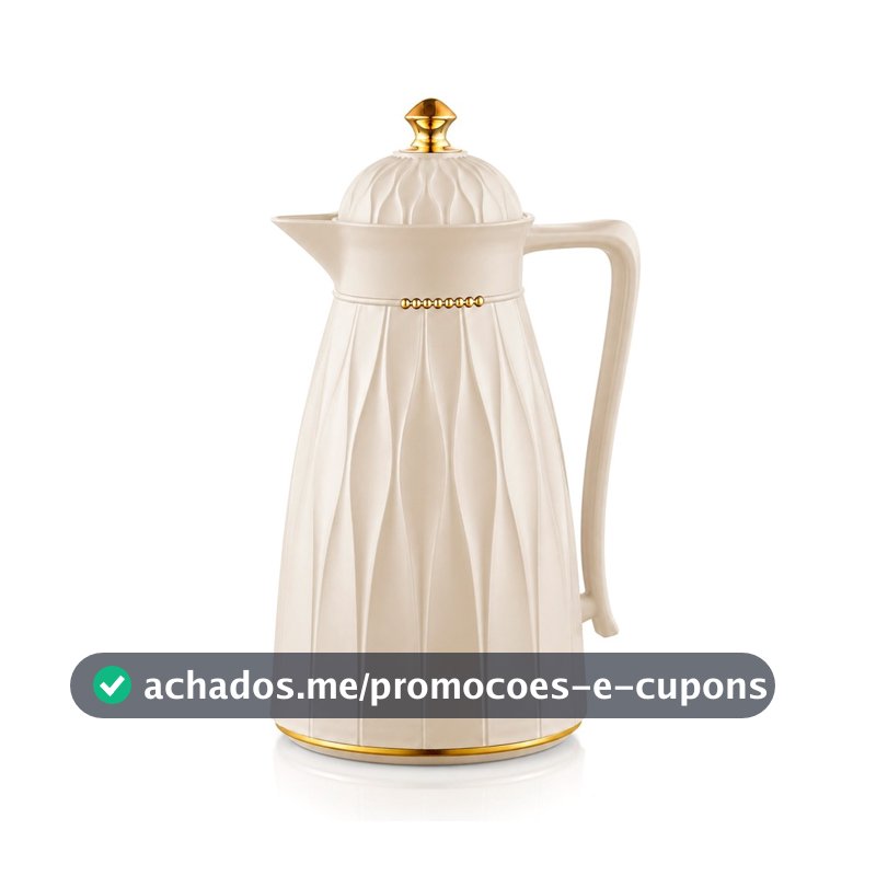 Garrafa Térmica Bege Dourada Para Chá Água Suco Bebidas Quentes Frias Cantinho Do Café