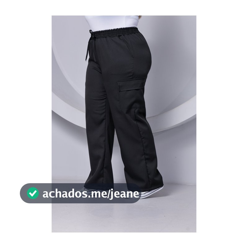 .  Calça PLUS SIZE Pantalona Wide Leg Feminina C/ Bolso Cargo
