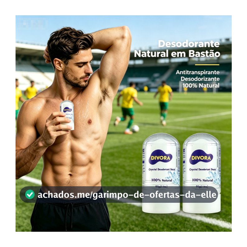 Desodorante em bastão de cristal Natural DIVORA 60g - sem alumínio, seco o dia todo, não pegajoso, proteção 24 horas