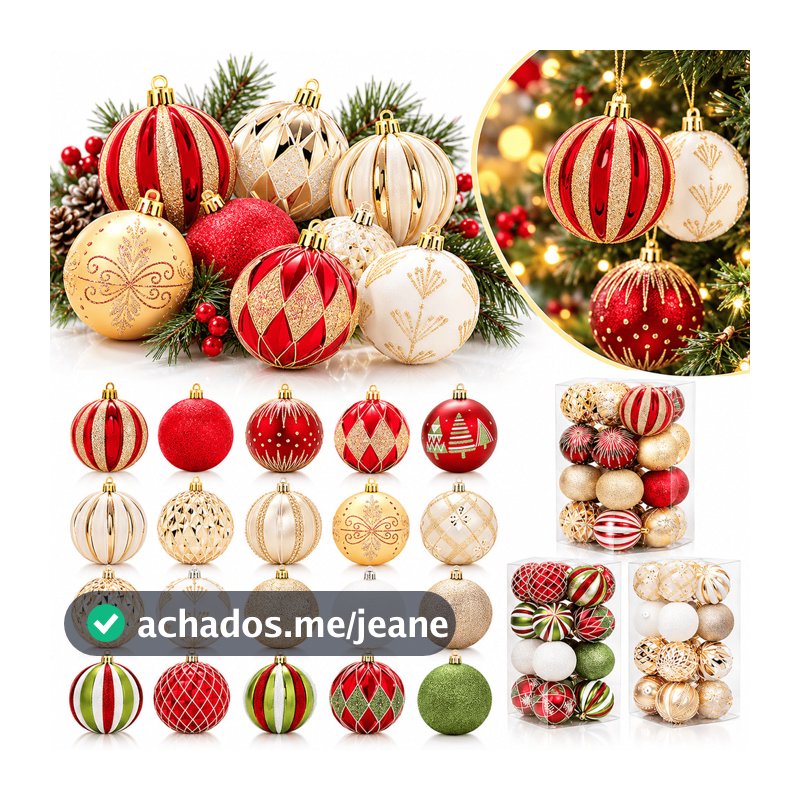 Kit 16 Bolas Enfeites de Natal Decoração para Árvore Natalina Bolinha Champanhe loja pisca pisca led