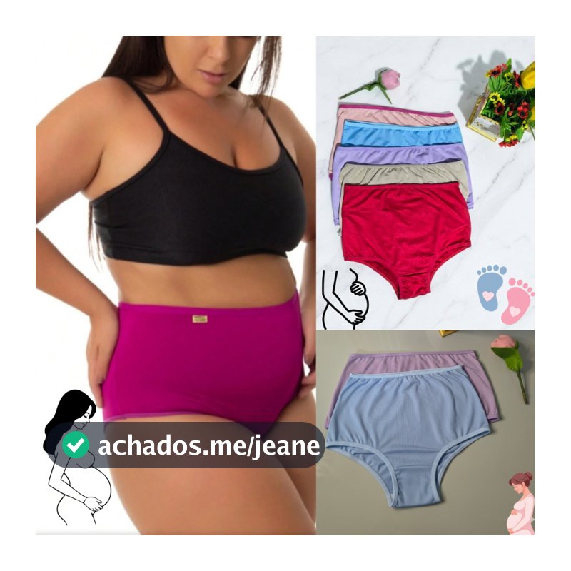 Kit Calcinha Gestante E Pós-Parto Cintura Alta Cós Duplo Confortável Maternidade Grávida