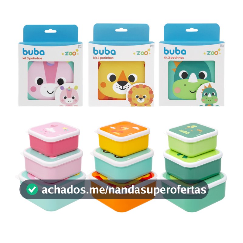 Kit 3 Potinhos Buba Zoo Infantil | Potes Para Lancheira, Frutas e Papinha, Livre de BPA