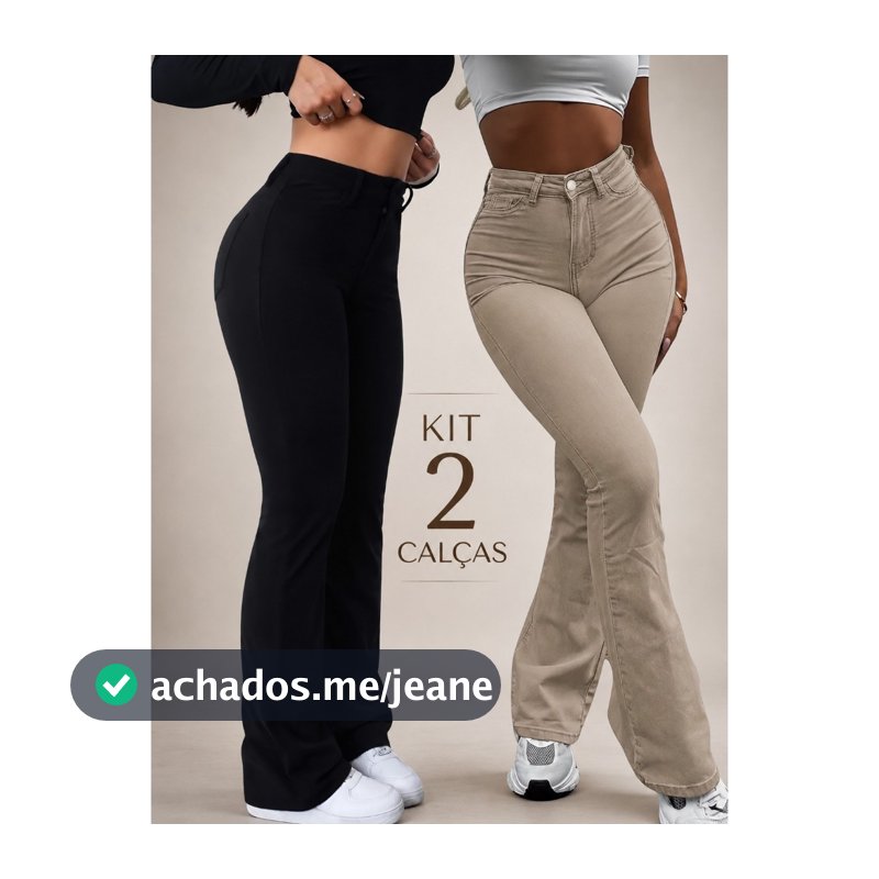 Kit 2 Flare Feminina Modeladora Bege e Preta Estilo Gringa Tex Jeans