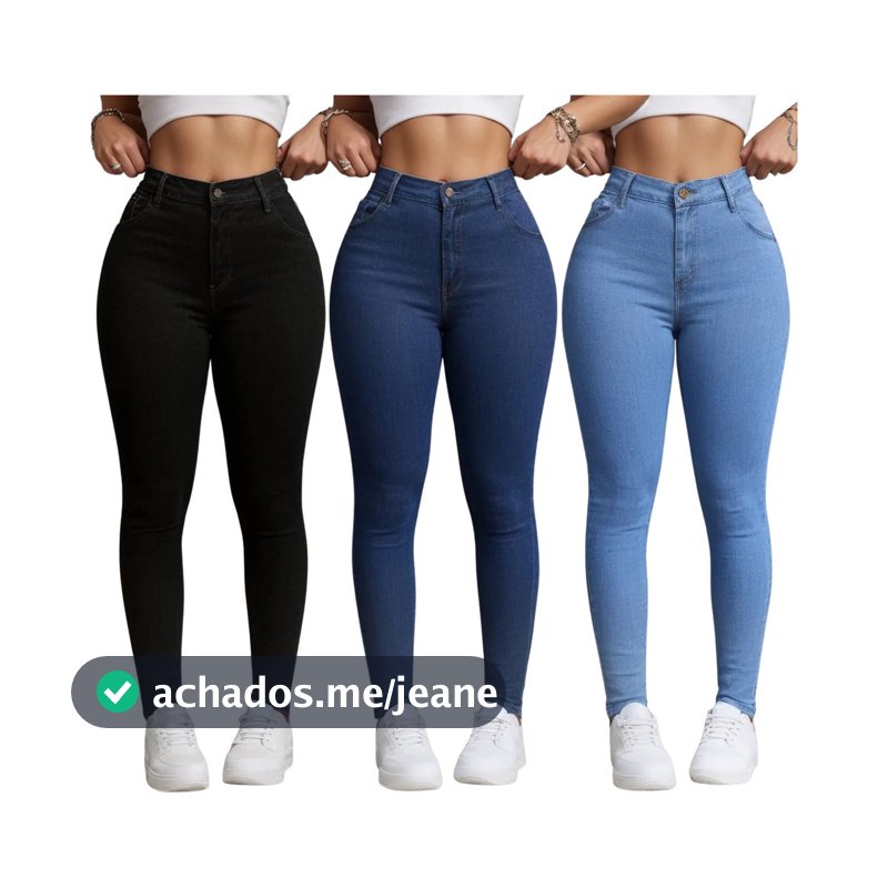 Kit 3 Calça Jeans Feminina Skinny Elastano Cintura Alta elegante