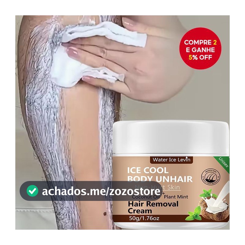 Creme Depilatório de Coco Levin 50g, Não Irrita a Pele, Proporciona Depilação Semi-permanente Suave e sem Resíduos