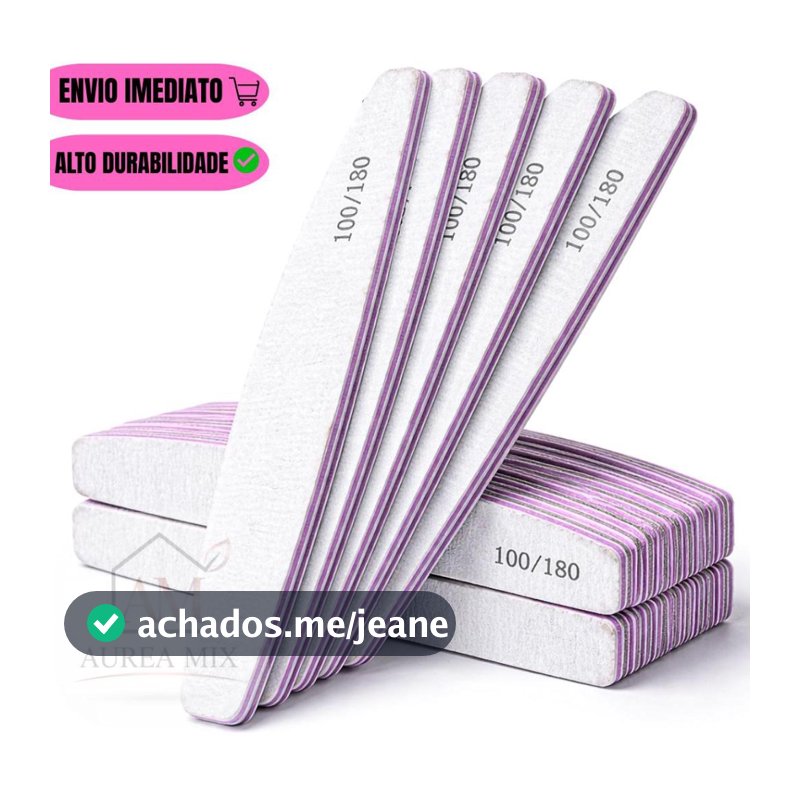 Kit Lixas de Unha Profissional Bumerangue Lavável 100/180 Boomerang Banana Alongamento Gel Fibra