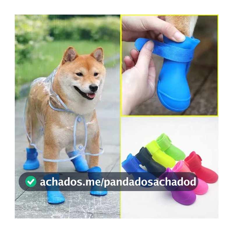 Kit 4 Sapato para Cachorro Gato Pet Bota de Borracha Impermeável Antiderrapante Botinha a Prova D'água Protetor LR-0201
