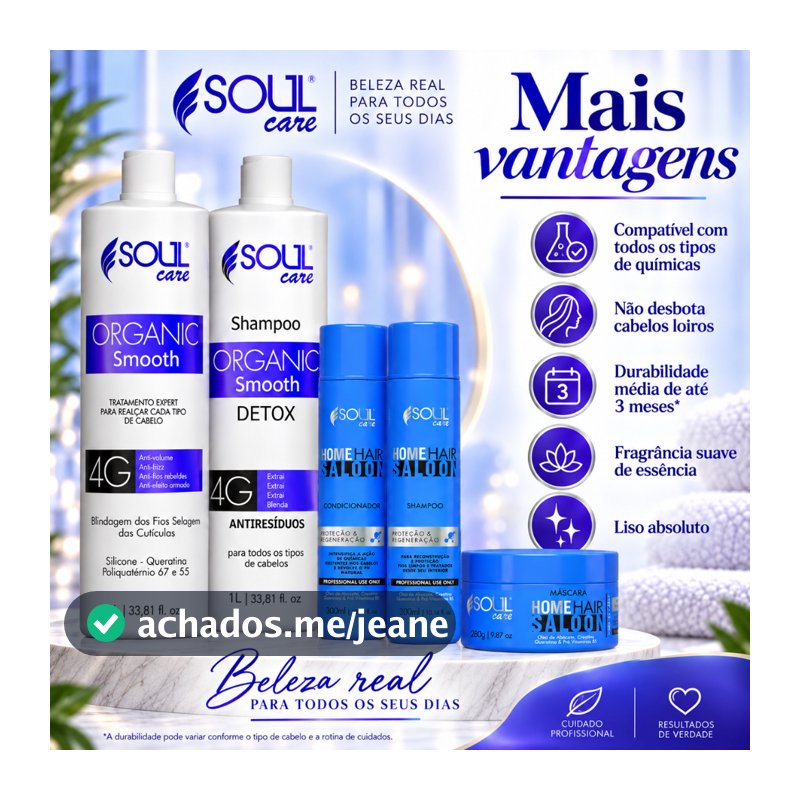 Kit Selagem Orgânica Sem Formol Soul Care Alinhamento Seguro e Redução de Frizz Visível