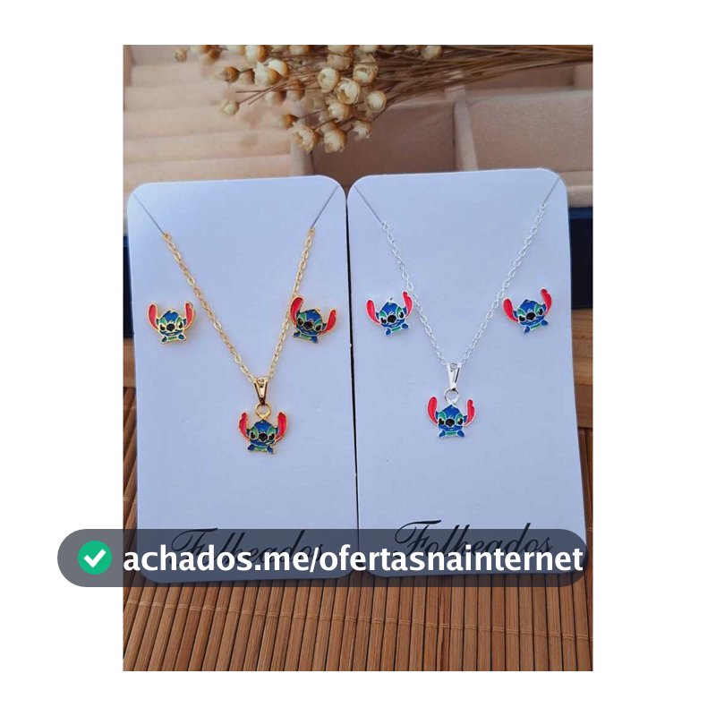 Colar + Brincos Folheados a Ouro/Prata Lilo-Stitch
