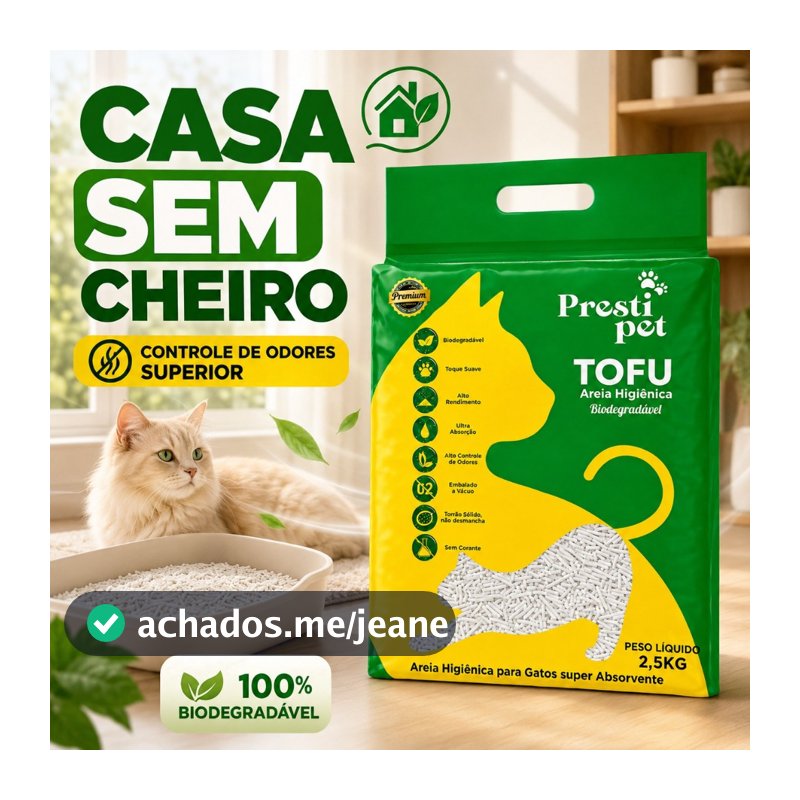 Areia Higiênica Tofu Presti Pet Para Gatos Sem Cheiro Biodegradável Aglomerante Sem Pó 2,5kg